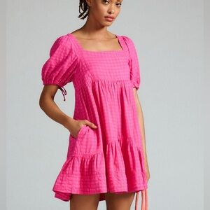 Pilcro Pink Gingham Puff Sleeve Dress